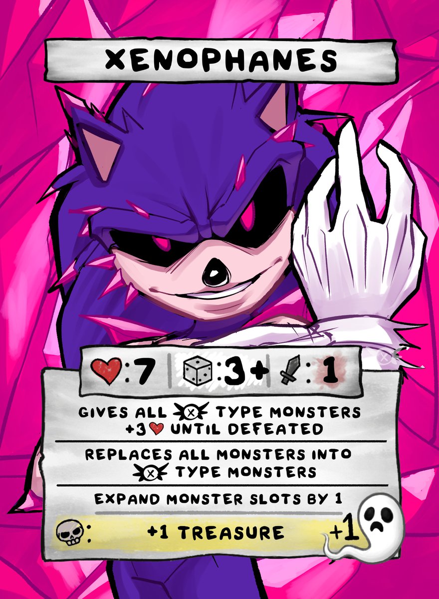 pug_boi69's tweet image. LAST CARD (for now)
you can say what you want about him but he's peak to me
art by @crackitoes 
#sonicexe #exe #tboi #thebindingofisaac #FourSouls #SomanysoulsArt #xenophanes