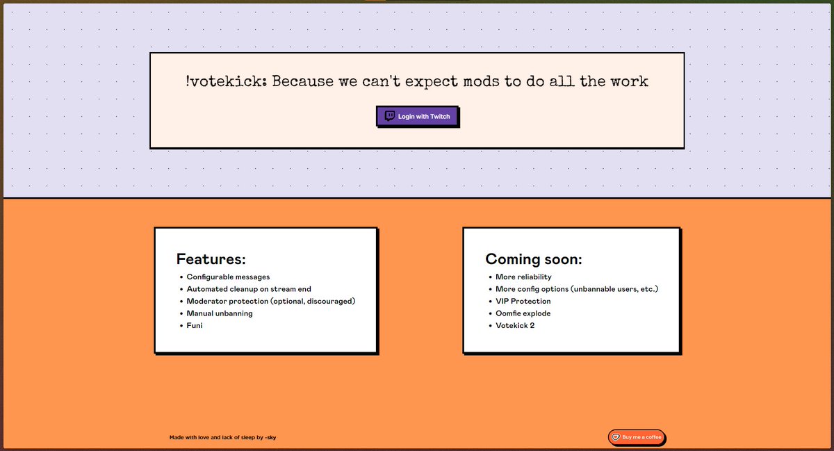 justskyisfine's tweet image. !votekick is now &quot;generally available&quot; for those who want to use it

log in, change whichever settings you want, and let your moderation team take a backseat

votekick.skyis.live