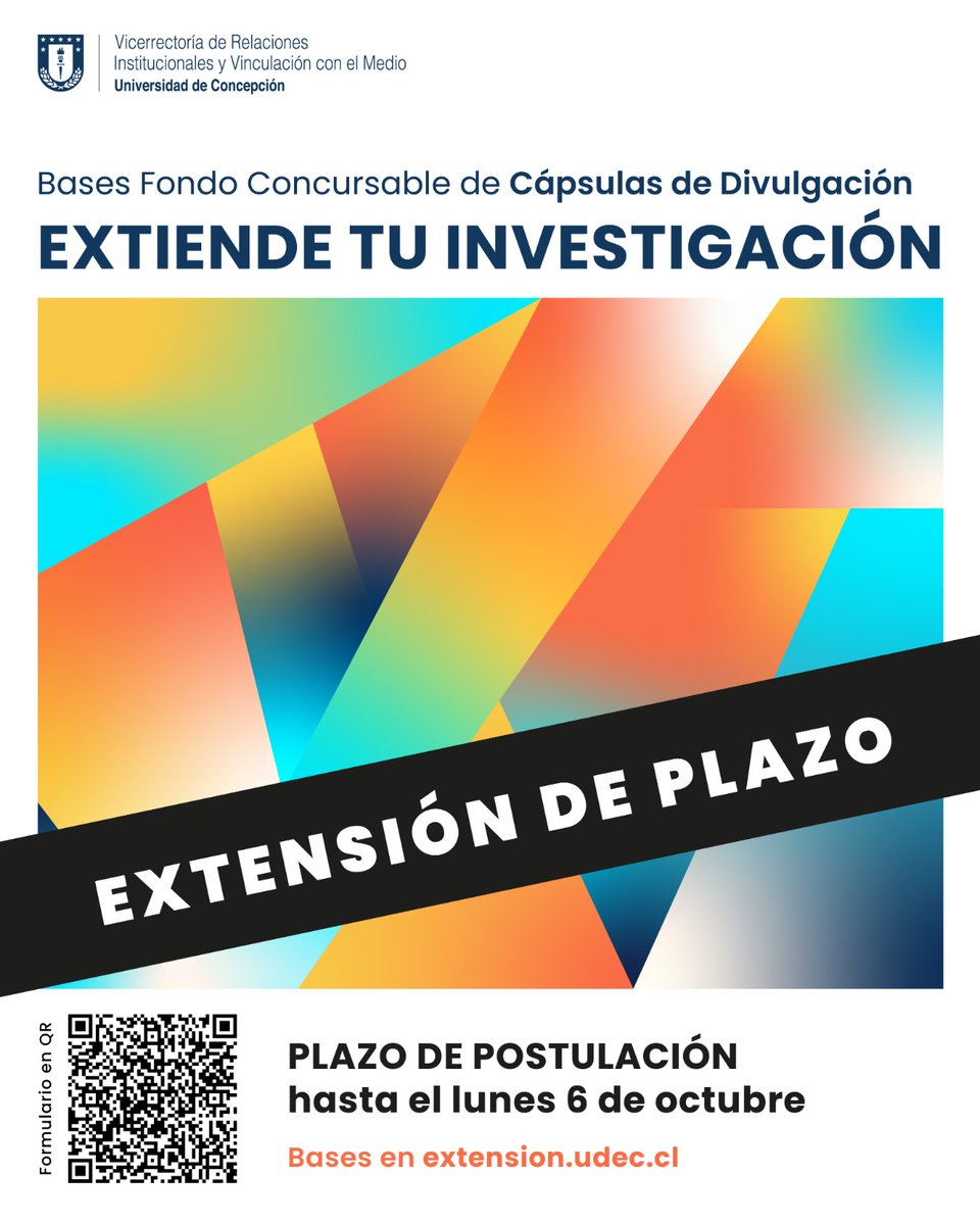 📌¡ÚLTIMOS DÍA PARA POSTULAR!

📣¡Ampliamos el plazo para postular a Extiende tu Investigación! ⁣
⁣
📍⁣Postulaciones abiertas hasta las 23:59 del 6 de octubre. Bases en extension.udec.cl