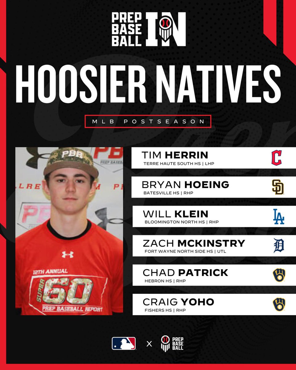 PrepBaseballIN's tweet image. 𝗛𝗼𝗼𝘀𝗶𝗲𝗿 𝗡𝗮𝘁𝗶𝘃𝗲𝘀 ➡️ 𝗣𝗼𝘀𝘁𝘀𝗲𝗮𝘀𝗼𝗻

Best of luck to a handful of Hoosier State natives in the MLB #Postseason  

@MLB || @prepbaseball