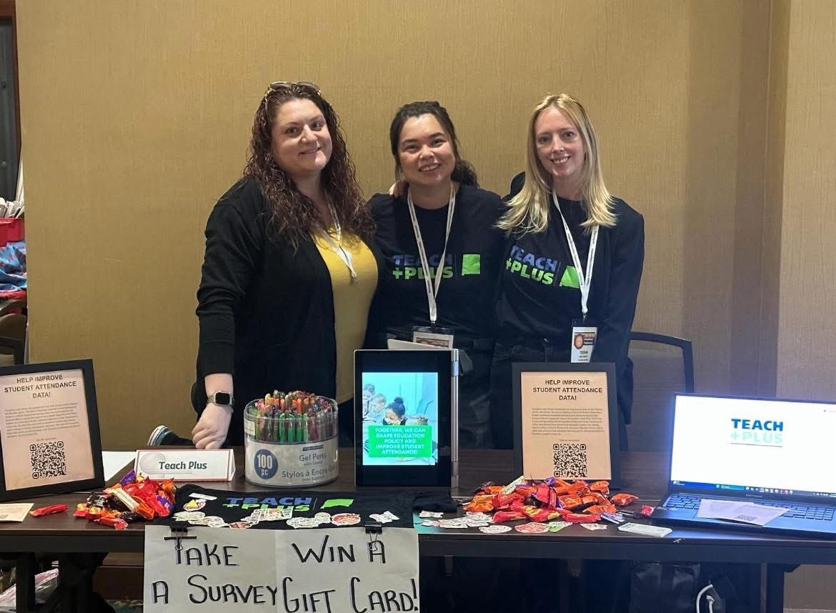 TeachPlusNM's tweet image. The Teach Plus Attendance Team is at the 2025 Attendance Conference to capture educator voice and perspectives related to current attendace systems. Stop by their table and take a short survey for your chance to win a gift card. #ChronicAbsenteeism #AttendanceMatters #TeachPlus