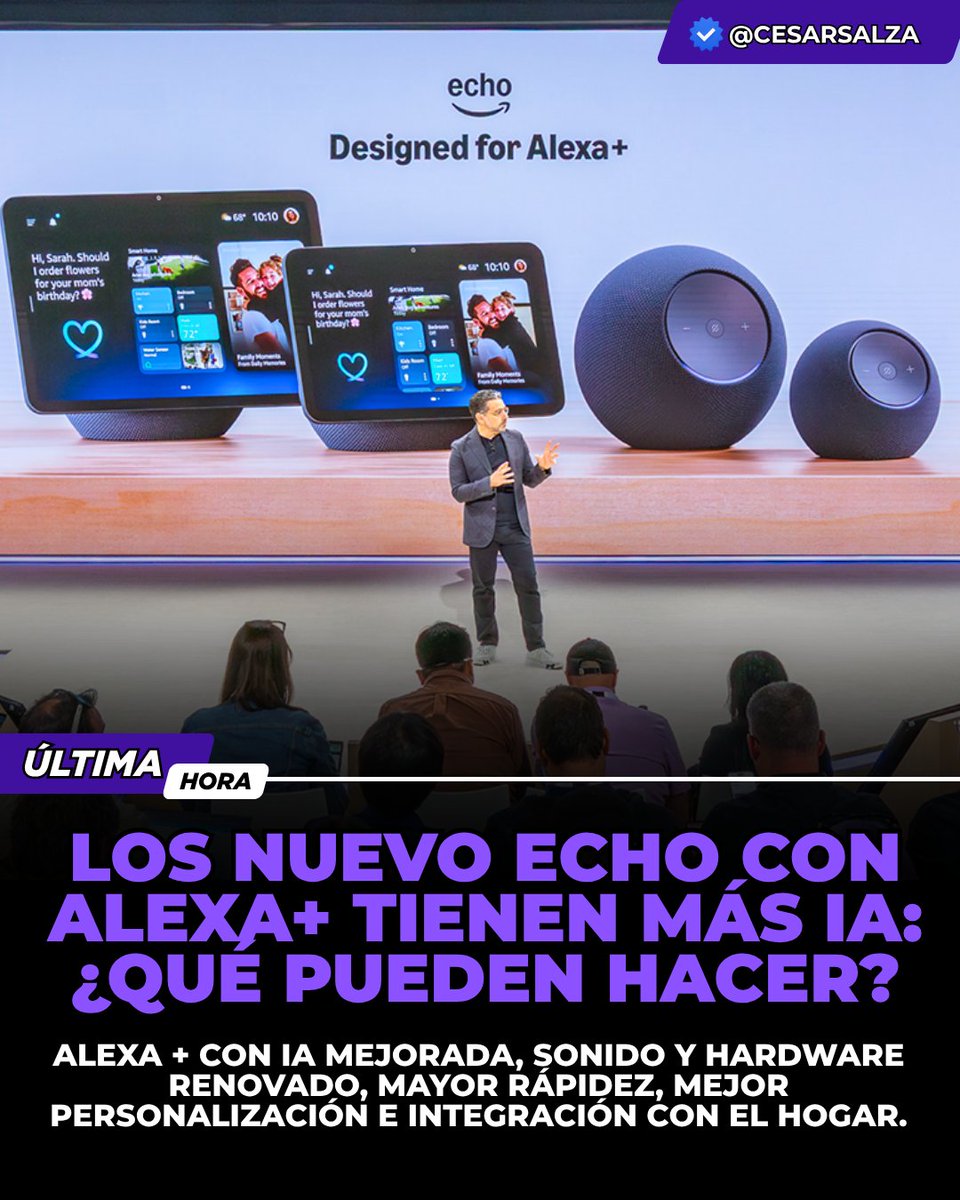 cesarsalza's tweet image. Amazon lanza la nueva generación de Echo con Alexa+: más potentes, con mejor sonido y diseñados para un hogar realmente inteligente.

¿El futuro de la voz en casa? Ya llegó.

#AmazonDevices #AmazonEcho #AlexaPlus #SmartHome #Tecnología