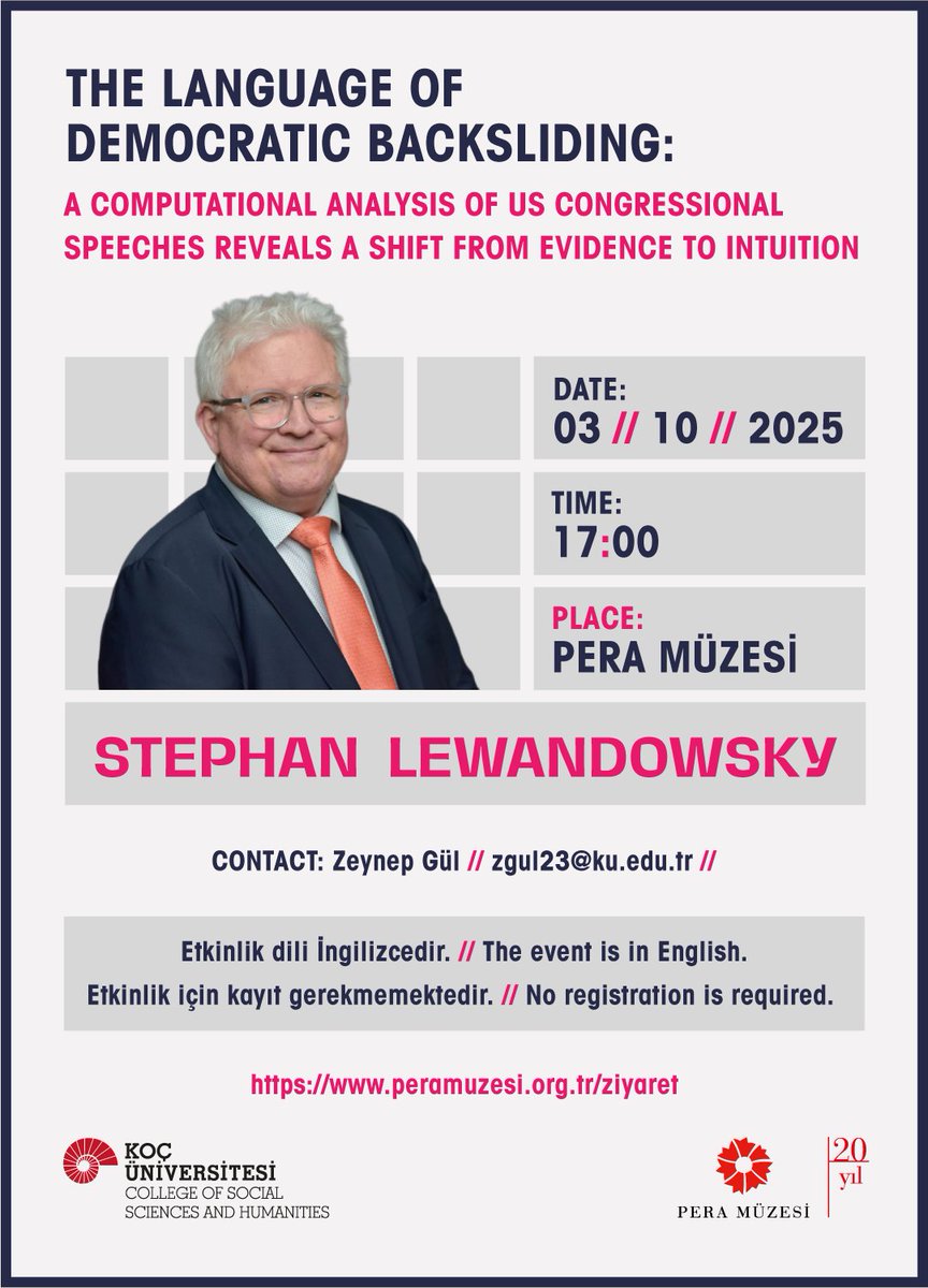 Dr. Steven Lewandowsky, a world-renowned cognitive scientist, will be joining us for a talk on Friday October 3rd at 5 pm at Pera Museum.