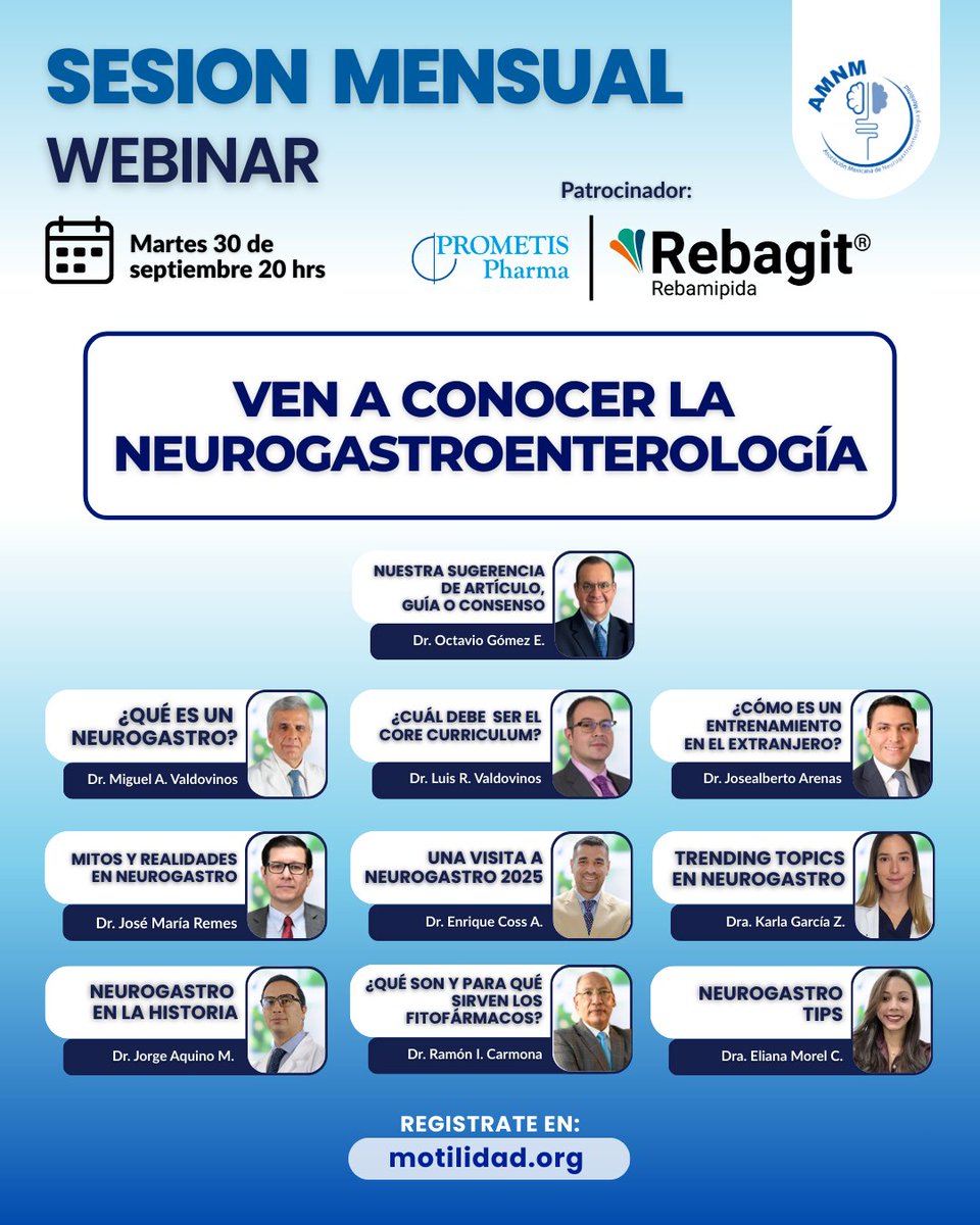 🚨 ¡Es HOY! 🚨
No te pierdas la Sesión Mensual AMNM 🧠💙

📅 30 de septiembre | 🕗 8:00 PM (CDMX)
Tema: Ven a conocer la Neurogastroenterología

👨‍⚕️ Con la participación de especialistas en cápsulas informativas

📲 ¡Conéctate ! youtube.com/watch?v=SsbcY9…

#AMNM #WebinarAMNM