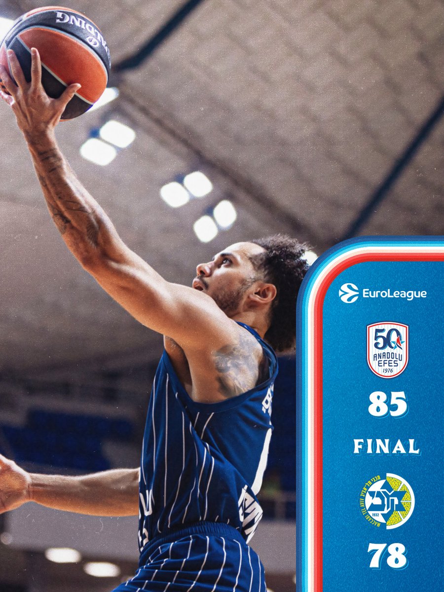 AnadoluEfesSK's tweet photo. 👊 50. yıla yakışır açılış!
Anadolu Efes 85 - 78 Maccabi Rapyd Tel Aviv | Maç Sonucu

#BenimYerimBurası https://t.co/2h2xfTWtIG