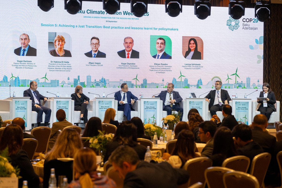 BakuClimateWeek's tweet image. Day 2, Session 5: Achieving a Just Transition: Best practice and lessons learnt for policymakers

Photos from all sessions are available on Flickr - link in bio. 

#BCAW2025 #BCAW