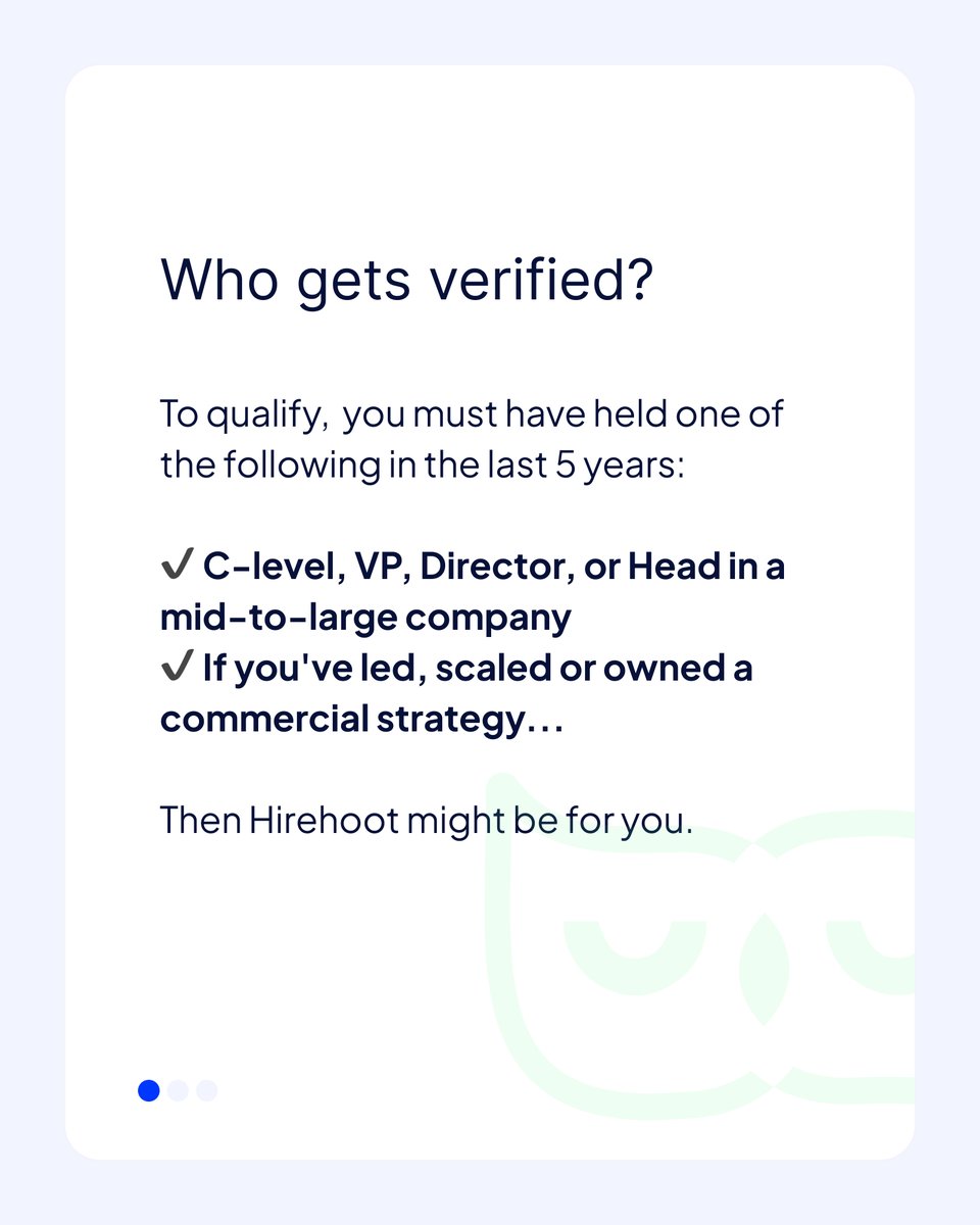 hirehoot's tweet photo. Not all leaders get into Hirehoot and that is the point. ✅
If you have led teams, driven revenue and owned GTM strategy, you could be verified too.

Join Hirehoot 👉🏻 https://t.co/ilUUpRolJv https://t.co/IwOARsmxX4