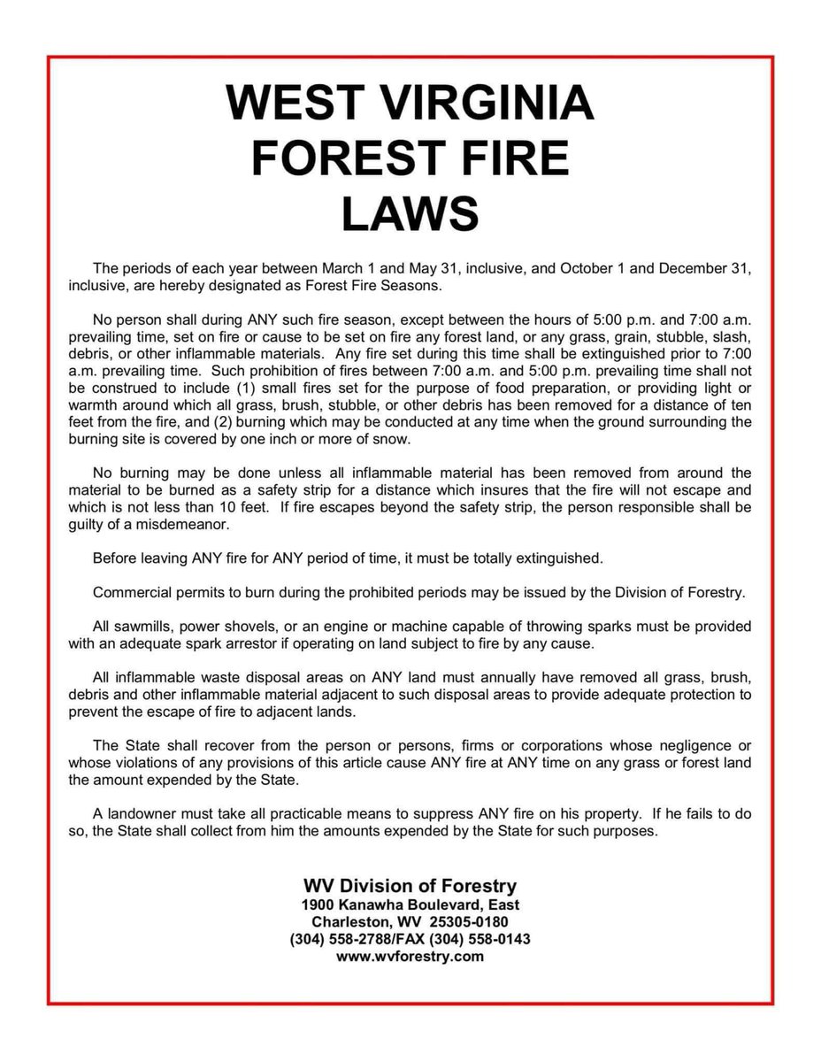 TeaysValleyFire's tweet photo. 𝗥𝗘𝗠𝗜𝗡𝗗𝗘𝗥 📆 Fall Fire Season in West Virginia begins tomorrow, October 1st! As state burning laws take effect, it’s crucial to protect your homes and businesses. Join #TeaysValleyFire in reducing wildfire risks and ensuring the safety of our community. https://t.co/oJmwYcGejm