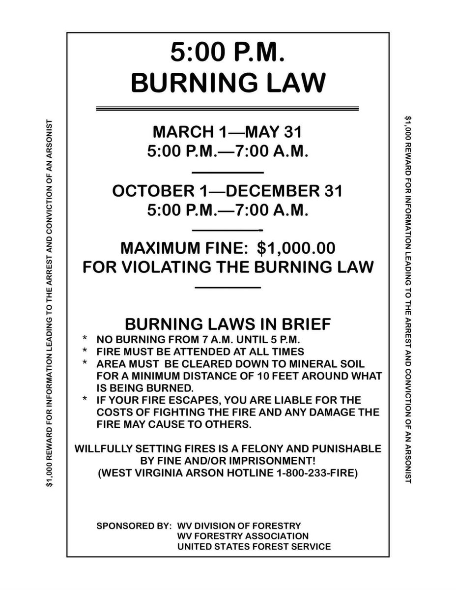 TeaysValleyFire's tweet photo. 𝗥𝗘𝗠𝗜𝗡𝗗𝗘𝗥 📆 Fall Fire Season in West Virginia begins tomorrow, October 1st! As state burning laws take effect, it’s crucial to protect your homes and businesses. Join #TeaysValleyFire in reducing wildfire risks and ensuring the safety of our community. https://t.co/oJmwYcGejm