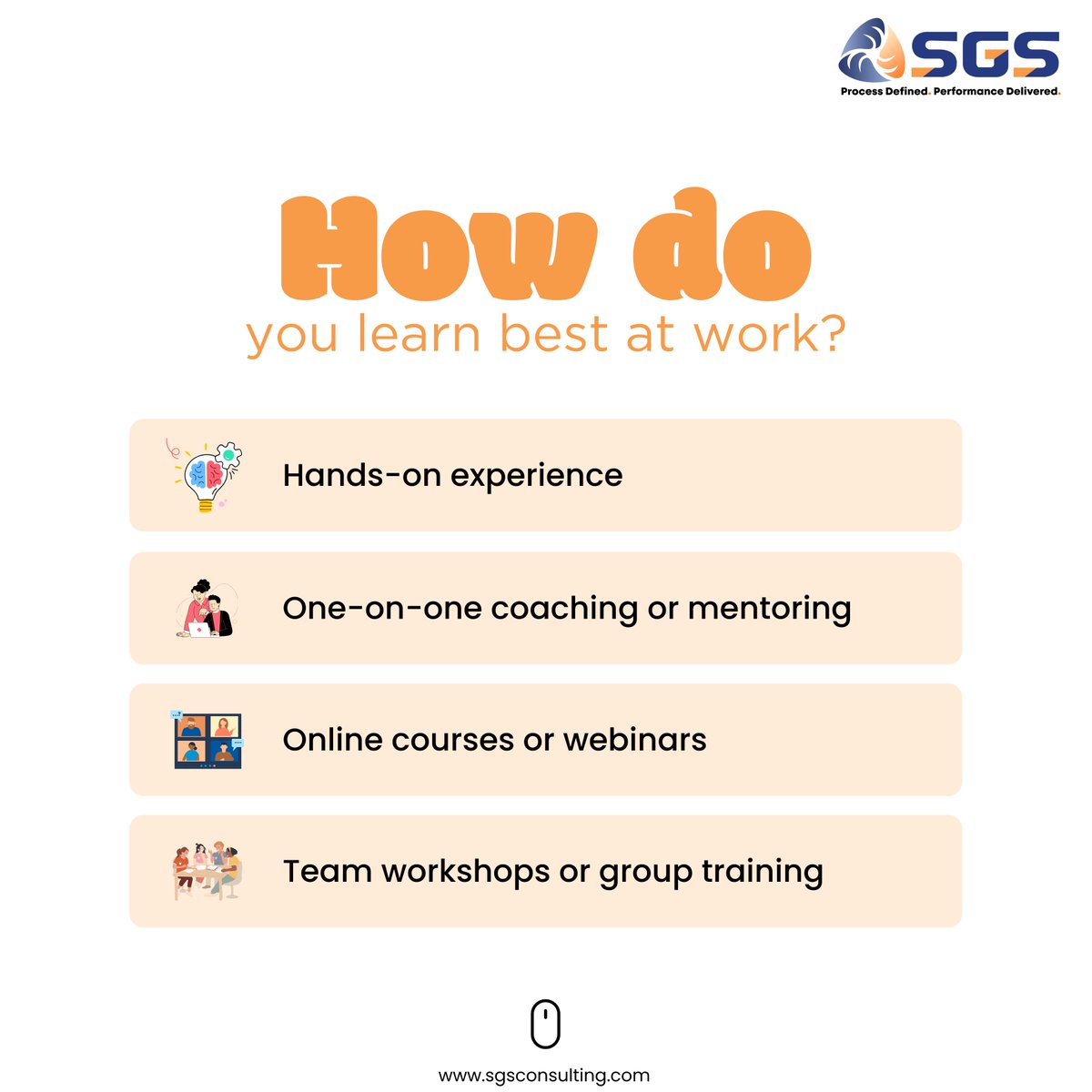SgsConsulting's tweet image. What helps you grow the most on the job? Learning never stops, from mastering tools to adapting to the team.
🔹Hands-on
🔹Coaching
🔹Online courses
🔹Workshops

Comment &amp;amp; share!
Visit us: sgsconsulting.com

#learnatwork #professionaldevelopment #workplacegrowth