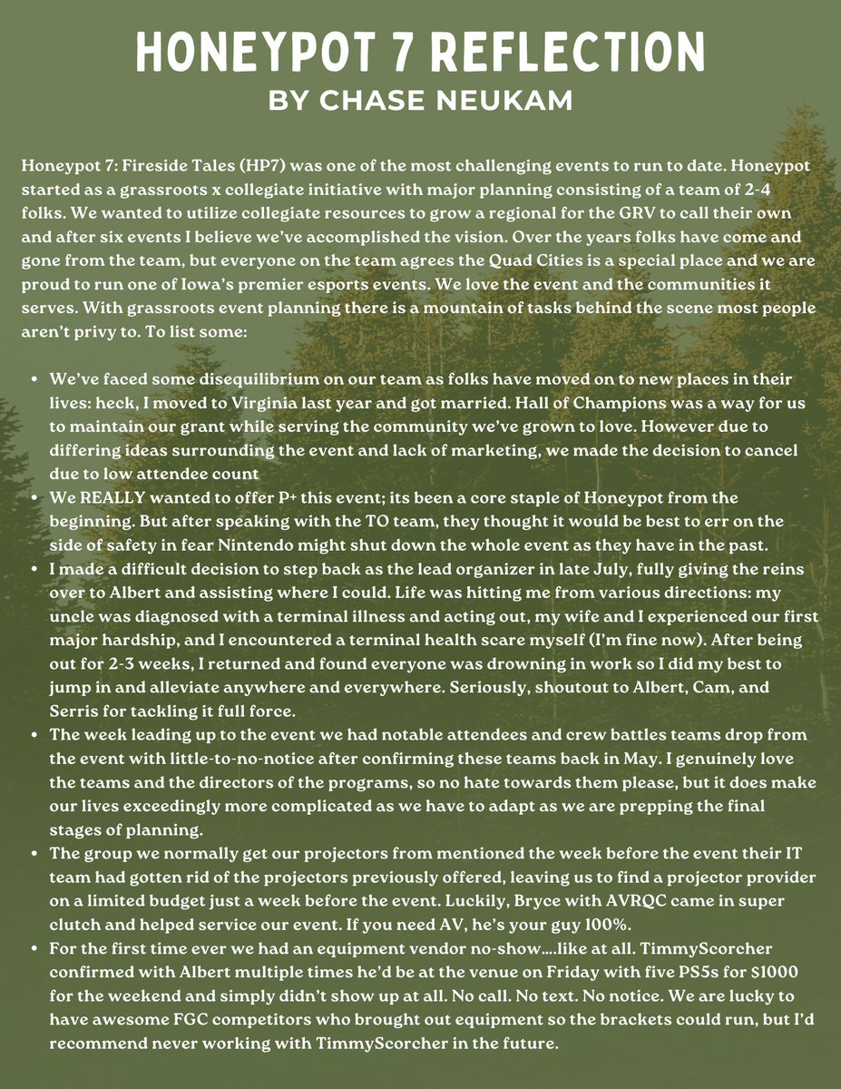 chaseneukam's tweet image. My reflection on Honeypot 7: Fireside Tales and future with the Honeypot Tournament Series...
@HoneypotQC