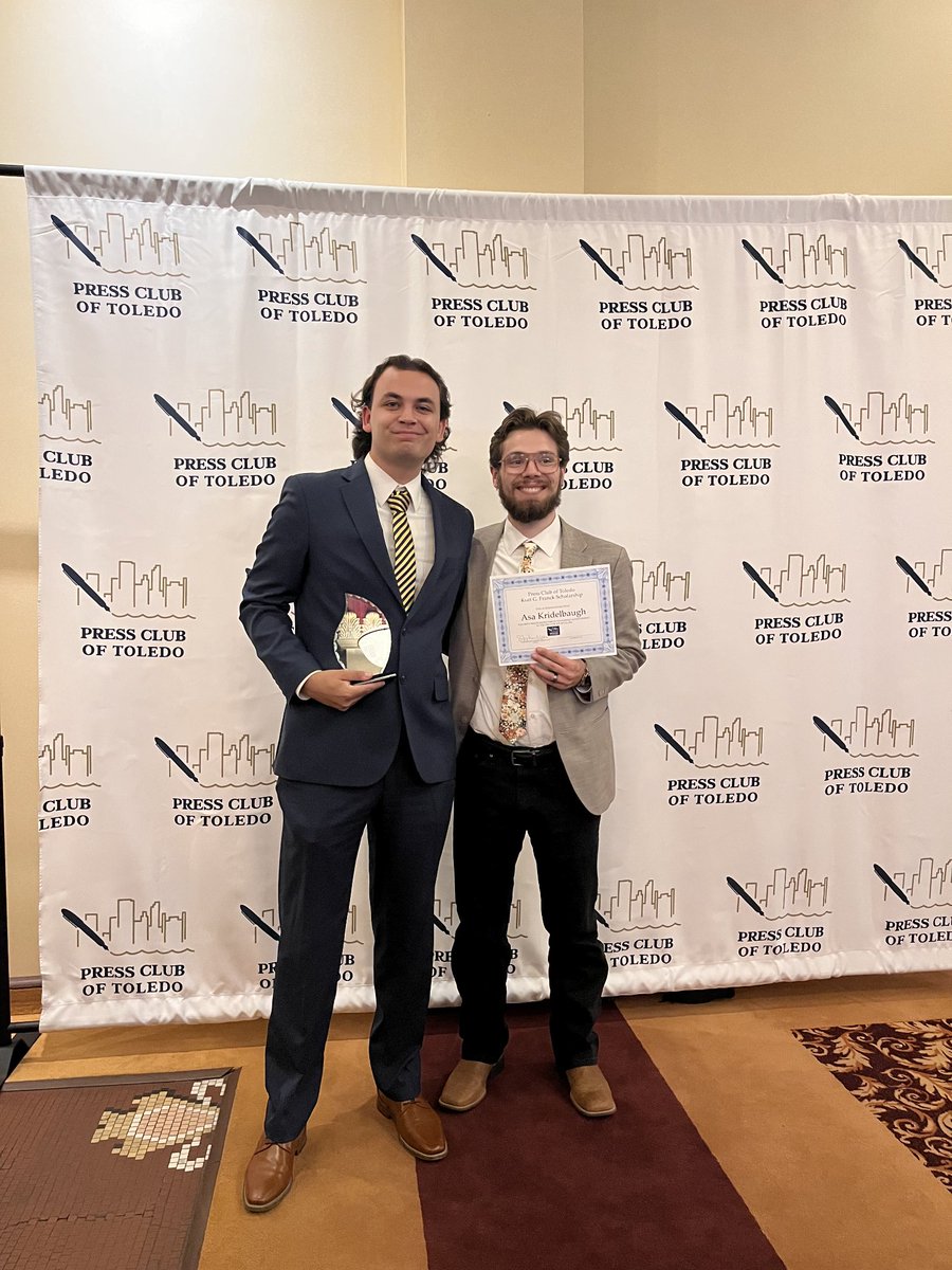 Last week, Station Manager Trip Floyd and Programming Director Asa Kridelbaugh attended the Press Club of Toledo's Annual Touchstone Awards. 

Trip Floyd took home the award for Best Student Radio or Podcast and Asa Kridelbaugh was reciepent of the Kurt G. Franck Scholarship