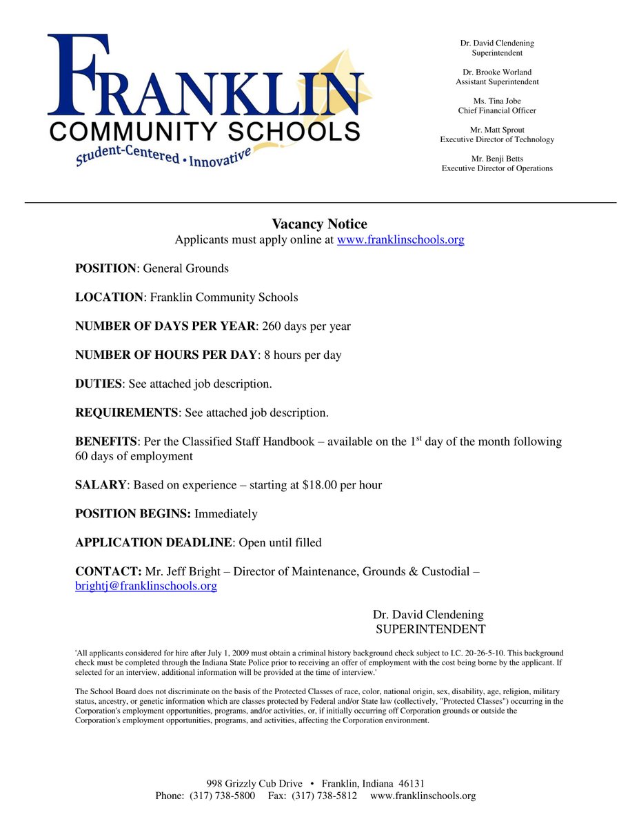 myfcs's tweet image. 🌱 Join our team! Franklin Community Schools is hiring a Grounds Generalist to help keep our campuses &amp;amp; athletic fields safe, clean &amp;amp; beautiful. Starting at $18/hr + benefits. Apply today! 👉
ow.ly/1NeX50X4h92