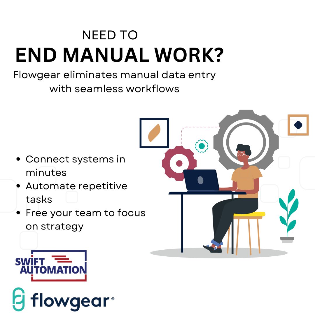 AutomationSwift's tweet image. Stop wasting time on repetitive work. 🚫
Start focusing on what drives growth. 🚀
SWIFT Automation + Flowgear = smarter, faster workflows.
#SWIFTAutomation #Flowgear #Automation #BusinessGrowth #DigitalTransformation