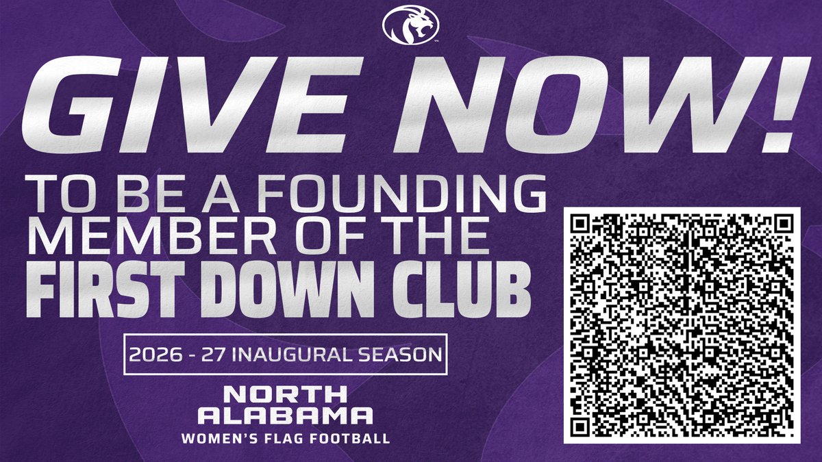 Be part of history! 🏈💜 Join the First Down Club and become a founding supporter of North Alabama Women’s Flag Football. Your support helps us launch this exciting new era for the Lions! #roarlions

🔗givecampus.com/schools/univer…