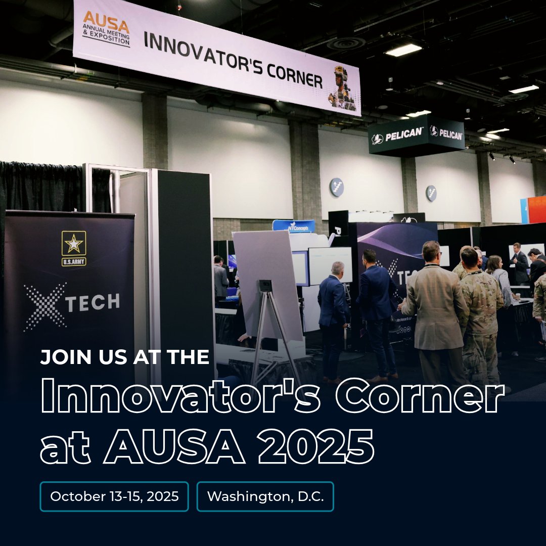 xTechProgram's tweet image. From Oct 13–15, stop by the Army FUZE Innovator’s Corner to meet xTech &amp;amp; @Army_SBIRSTTR alumni, explore new opportunities &amp;amp; check out xTechDisrupt.

📅 Don’t miss the @Army_FUZE panel featuring the program managers of xTech, SBIR|STTR, TMI, &amp;amp; ManTech—happening Oct 14 at 3:30 PM!