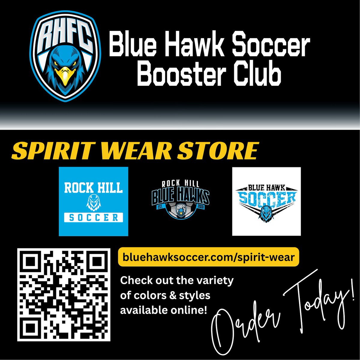 BHawkSocrBoostr's tweet photo. ⚽️ The Blue Hawk Soccer Spirit Store is NOW OPEN! Check out these designs and more at https://t.co/mSF7T3JBff. Order by 10/15 to receive items from the initial store run. 

Find all of your @RockHill_MSOC info and links on https://t.co/F0YOoeeELv

Order today!! ⚽️ https://t.co/pqNvRd8FOS