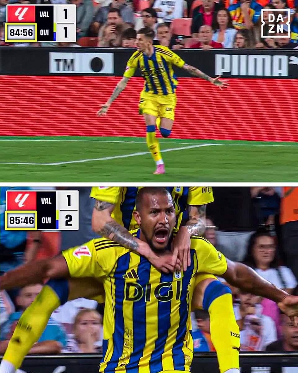 DAZNFutbol's tweet photo. ¿QUÉ ACABA DE PASAR? 🤯🔥

El @RealOviedo remonta en menos de un minuto con el primer gol de Rondón 🇻🇪

#LALIGAenDAZN ⚽️ https://t.co/9Dv2dHuoGr