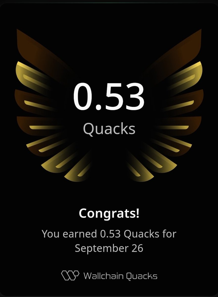 Just earned 0.53 Quacks on @wallchain_xyz 

I am a proud quacker since day 1

- Supporting small accounts
- Supporting big accounts
- Supporting creators
- Supporting positivity

Wallchain is here to make Web3 a better space for all of us

Be ready 🫵🏻