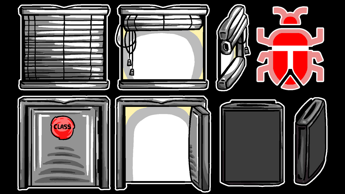 kenton_ls's tweet photo. Some more sprites for my game BUGFIXING!
Decor to spice up the game design classroom.
🐞🪲🐛🪳🕷️🦋🐞🪲🐛🪳🕷️🦋
#solodev #indie #gamejam #itchgamejam #originalcharacterart #digitalart #art https://t.co/q2wQVHhV59