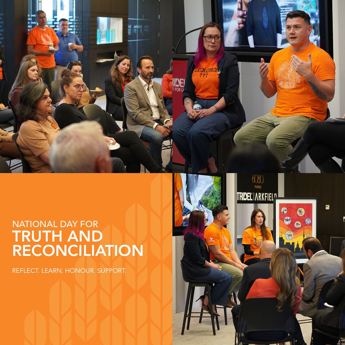 To deepen our understanding of Truth &amp; Reconciliation, Tridel employees gathered at our Corporate Offices for a meaningful conversation with 2-Spirit artist Patrick Hunter and entrepreneur Tera McDonald.

Together, we had an open and honest discussion about the progress being