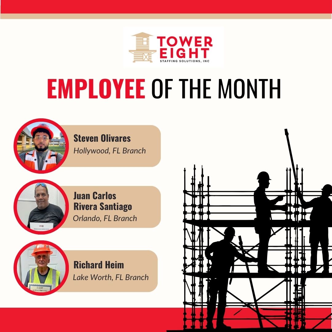 Congratulations to our Employees of the Month at Tower Eight Staffing Solutions! Your hard work, dedication, and commitment to excellence make a real difference every day. Thank you for setting the bar high and inspiring us all!
