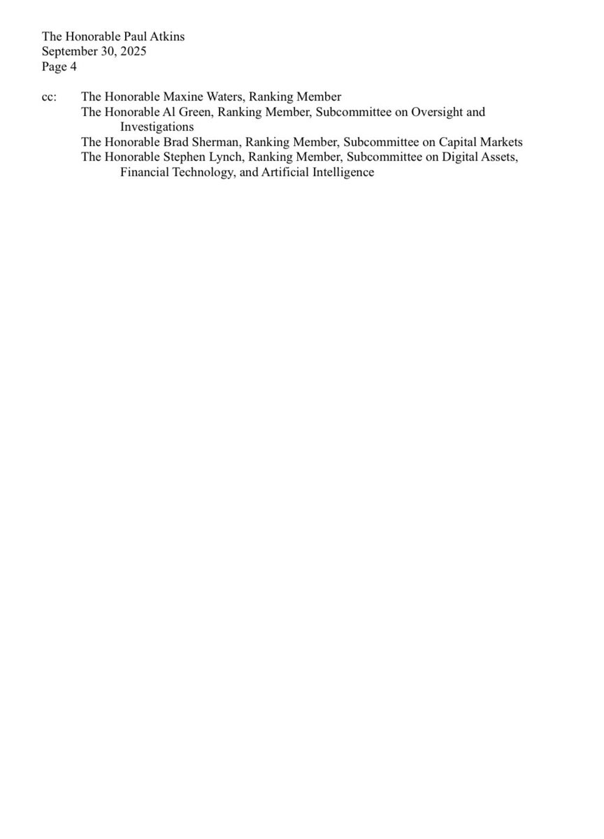 🚨NEW: HFSC Chair <a href="/RepFrenchHill/">French Hill</a> along with Subcommittee Chairs <a href="/RepMeuser/">Congressman Dan Meuser</a>, <a href="/RepAnnWagner/">Ann Wagner</a>, and <a href="/RepBryanSteil/">Bryan Steil</a> have submitted a letter to <a href="/SECPaulSAtkins/">Paul Atkins</a> surrounding their concerns over the agency’s loss of fmr Chair Gensler’s text messages 

We deserve transparency. Full stop.