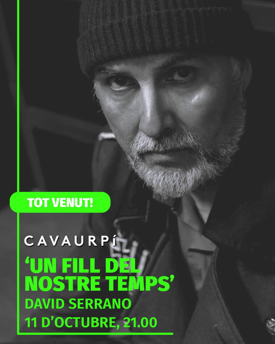 ⚠️TOT VENUT!

💥Un individu sense futur ni expectatives troba sentit a la vida enmig d'un món en guerra.

✅ David Serrano presenta 'Un fill del nostre temps' de Von Horváth
📅 Dissabte 11 d’octubre, 21.00
📍 CavaUrpí #Sabadell (Sant Maties 5)