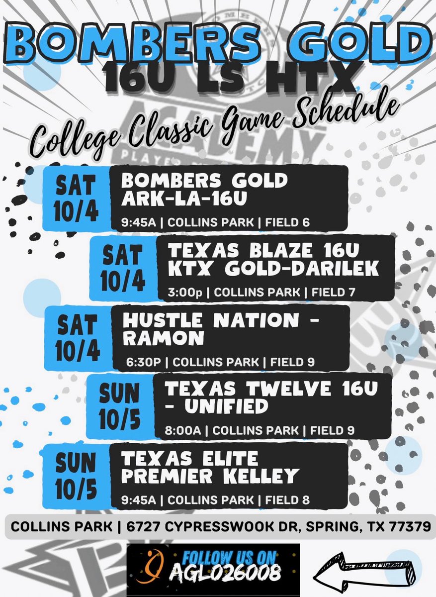 Excited to take the field this weekend at the College Classic. Come check us out! <a href="/BombersLonestar/">Bombers 18u LS, 16u HTX/CTX/CC, 14u LS SETX</a> <a href="/GrahmannMichael/">Michael Grahmann</a> 
<a href="/HalataBrian/">Brian Halata</a> <a href="/RPHS_SoftballG/">Ridge Point Softball</a>