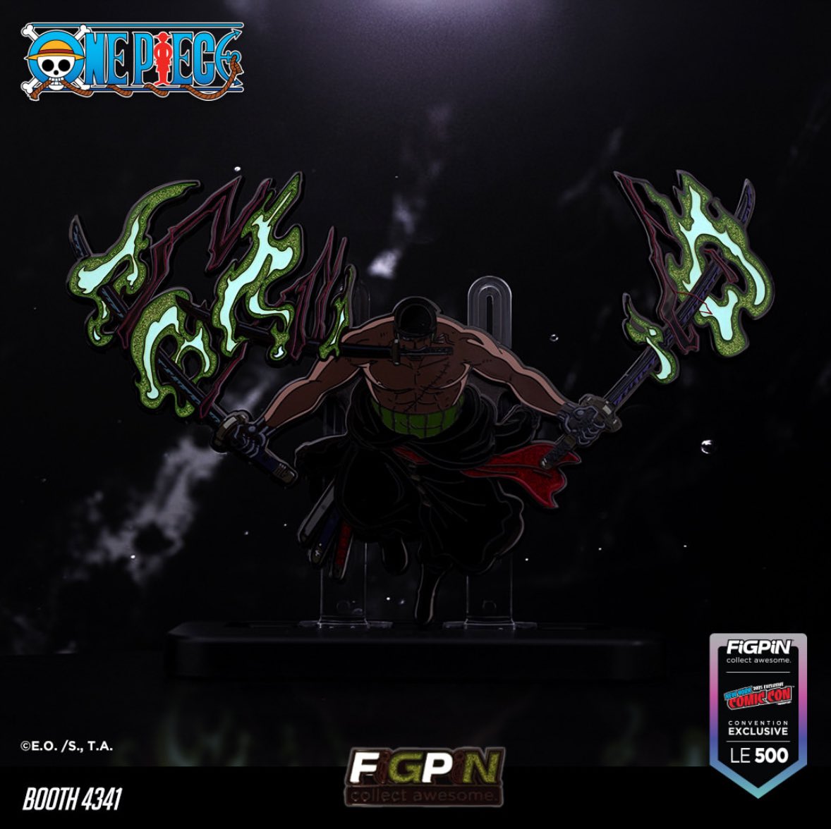 FigPin reveals this awesome GITD King of Hell Zoro XL pin for NYCC! Limited to 500 pieces and comes with a logo pin too! #FigPin #FigPins #Pin #Pins #FigPinNews #RoronoaZoro #FigPin