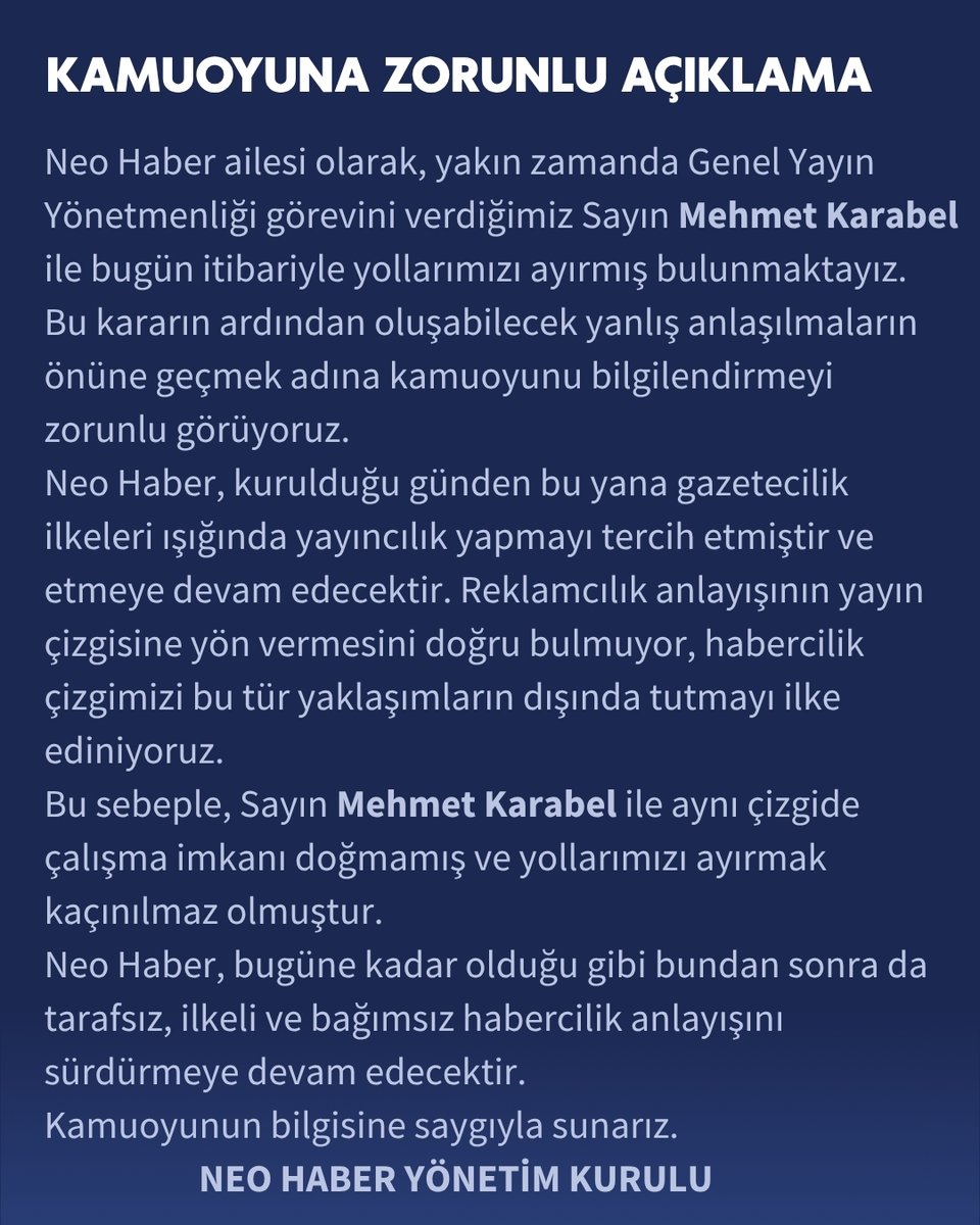 KAMUOYUNA ZORUNLU AÇIKLAMA