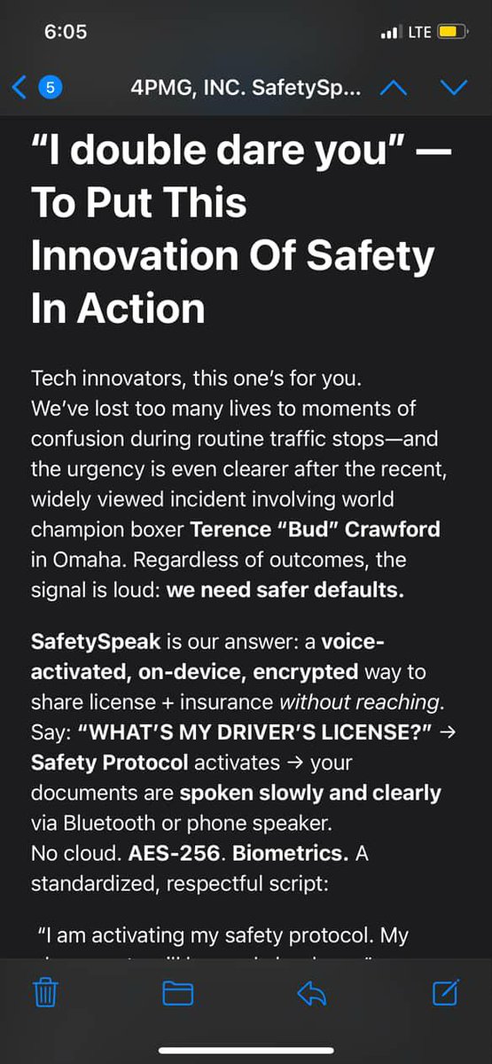 4PACKENT's tweet image. “I double dare you.”✖️4️⃣.
🤔 @FlutterDev
#TechTuesday #TuesdayTech Build with purpose: #SafetySpeak = voice-only, encrypted, on-device doc sharing during traffic stops. 🔐📱
🗳️ DM to pilot or contribute.
🆘 @NAACP @ACLU @CAgovernor @PalantirTech
🚫🔫…peak-by-4pmg-inc-staging.b12sites.com/index
