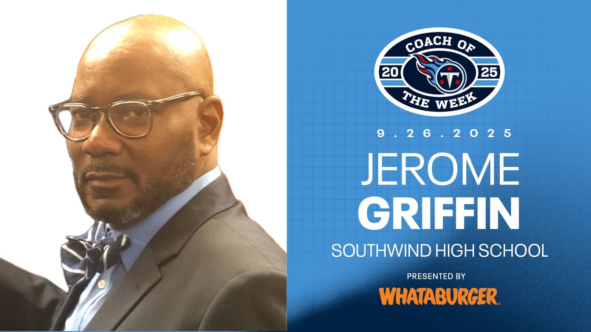 titanscommunity's tweet image. The Week 6 @Titans Coach of the Week presented by @Whataburger goes to Jerome Griffin of Southwind High School👏

The Jaguars are off to a hot 6-0 start in their first year back in 6A, most recently beating Briarcrest 48-42, and will receive a grant from the Titans Foundation!