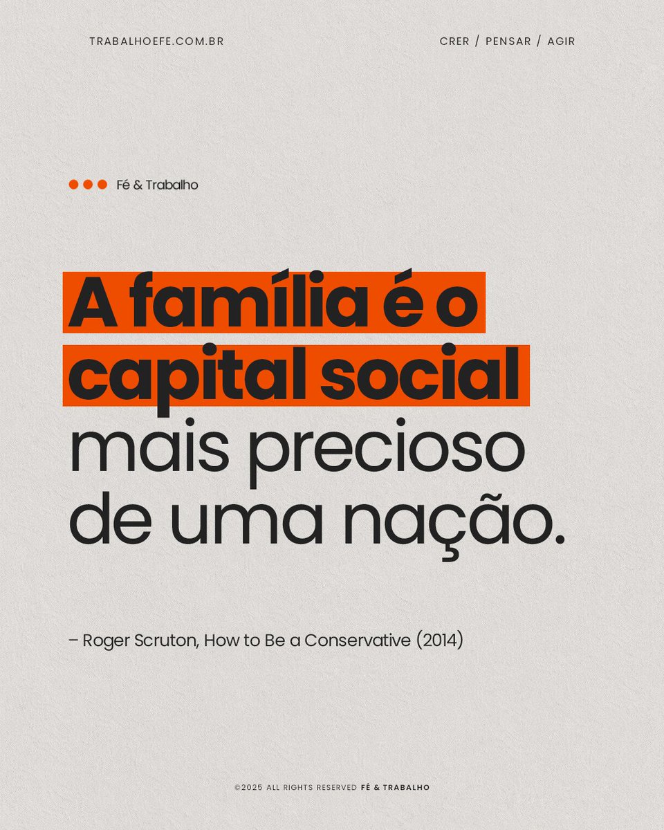 Scruton foi filósofo britânico, defensor da tradição e crítico da decadência moral do Ocidente.

–

#frasedodia #família #nação #capital
