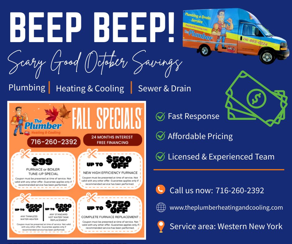 Hello October! 🍁

New month, same promise: fast, reliable plumbing service when you need it most. 🛠️

Call the pros you can trust! 📞716-260-2392 | theplumberheatingandcooling.com

#theplumberheatingandcooling #plumberLockport #plumberBuffalo #plumbernearme #PlumbingServices