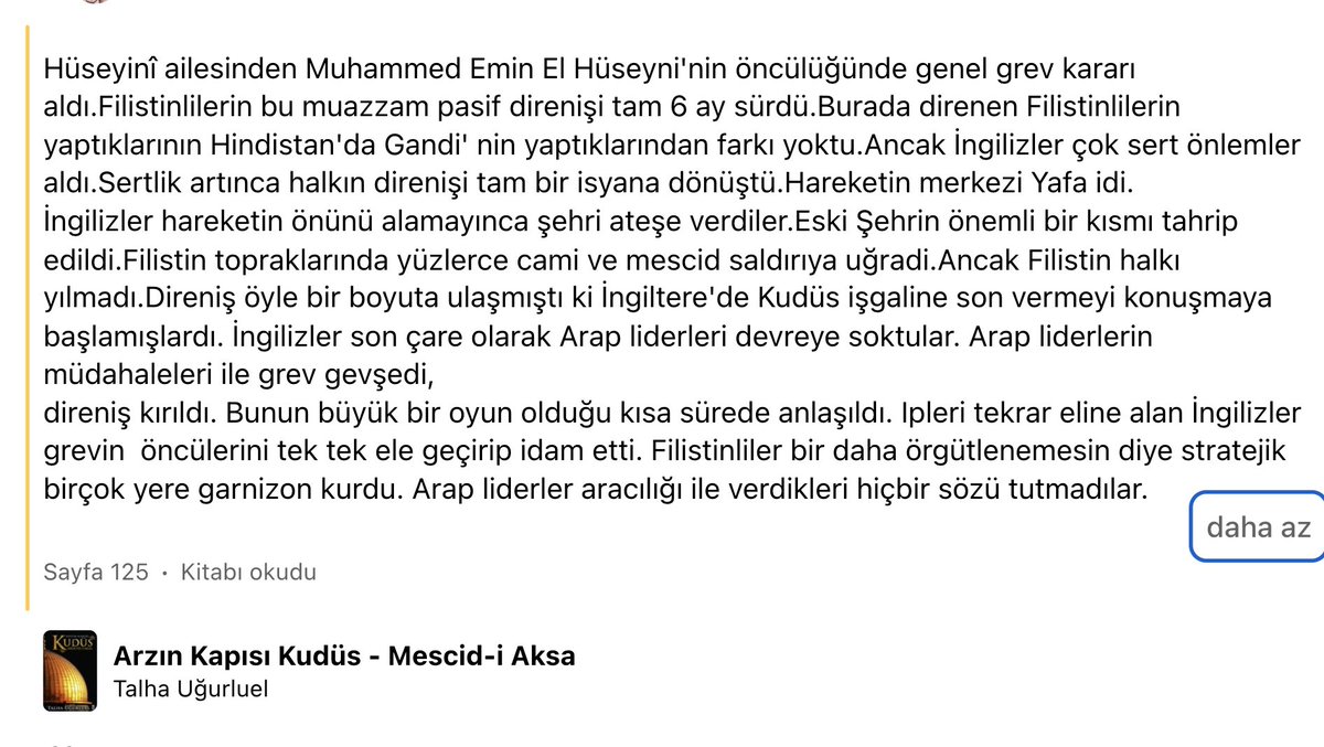 1-Resmen 1936 yılının Nisan Ekim ayı arasındaki hali yaşıyoruz. Muhammet Emin el Hüseyini’nin öncülüğünde, Gandi’nin Hindistan’da yaptığına benzer bir pasif direnişe başlamıştı Filistinliler. O zaman Filistin Toprakları İngiliz mandası altındaydı. Özgürlük isteyen Filistinliler
