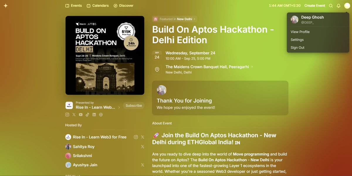 Deep_Ghosh_'s tweet image. Thrilled to share that we got selected for the
 Build on Aptos Hackathon – Delhi Edition! 
 Ready to innovate, build, and push the boundaries of Web3.  Let’s go!  

#BuildOnAptos #Web3 #Hackathon #RiseIn