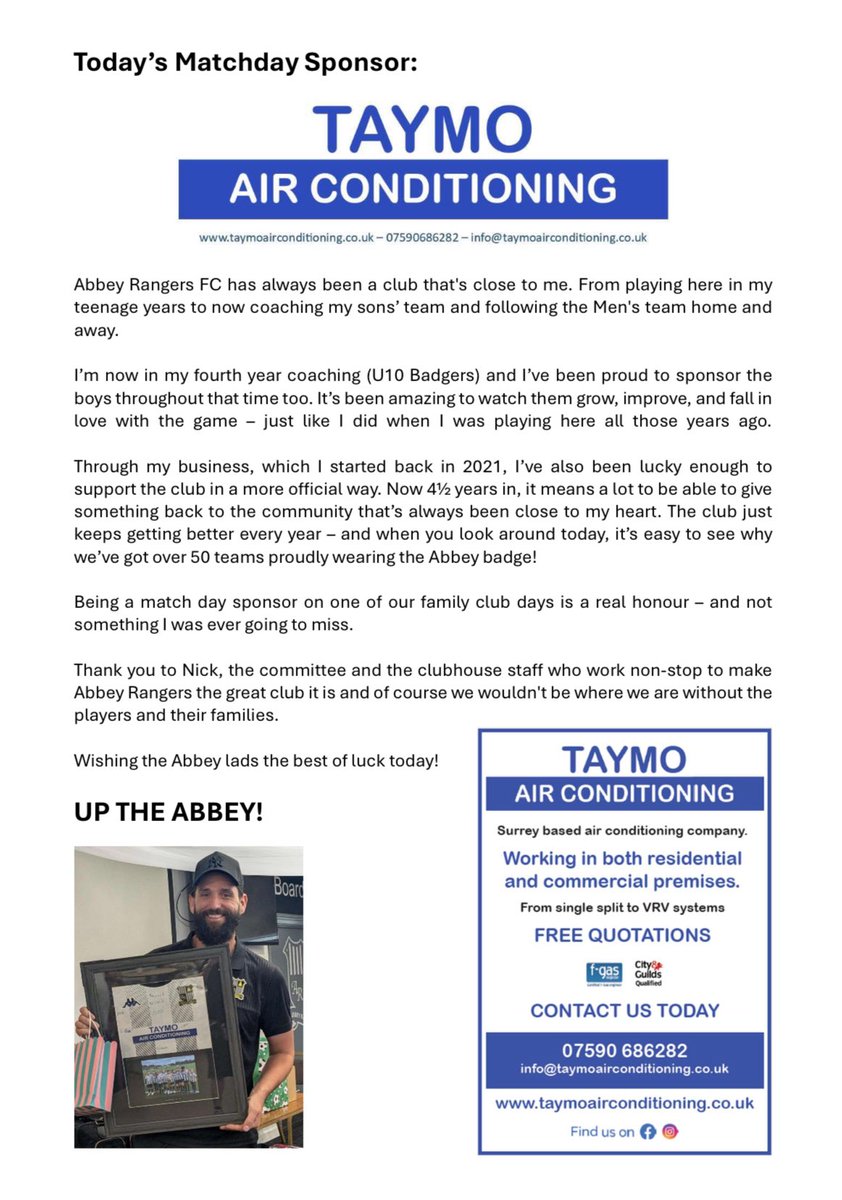 ARFC_Official's tweet photo. Sneak peek at our matchday programme for this Saturday’s game which is a designated Club Day.

Huge thanks to our match day sponsor @TaymoAirCon for everything you do at the club and in the local community - it’s brilliant to have you a part of the club.

See you Saturday!
⚫️⚪️ https://t.co/SWJkk5nOC2