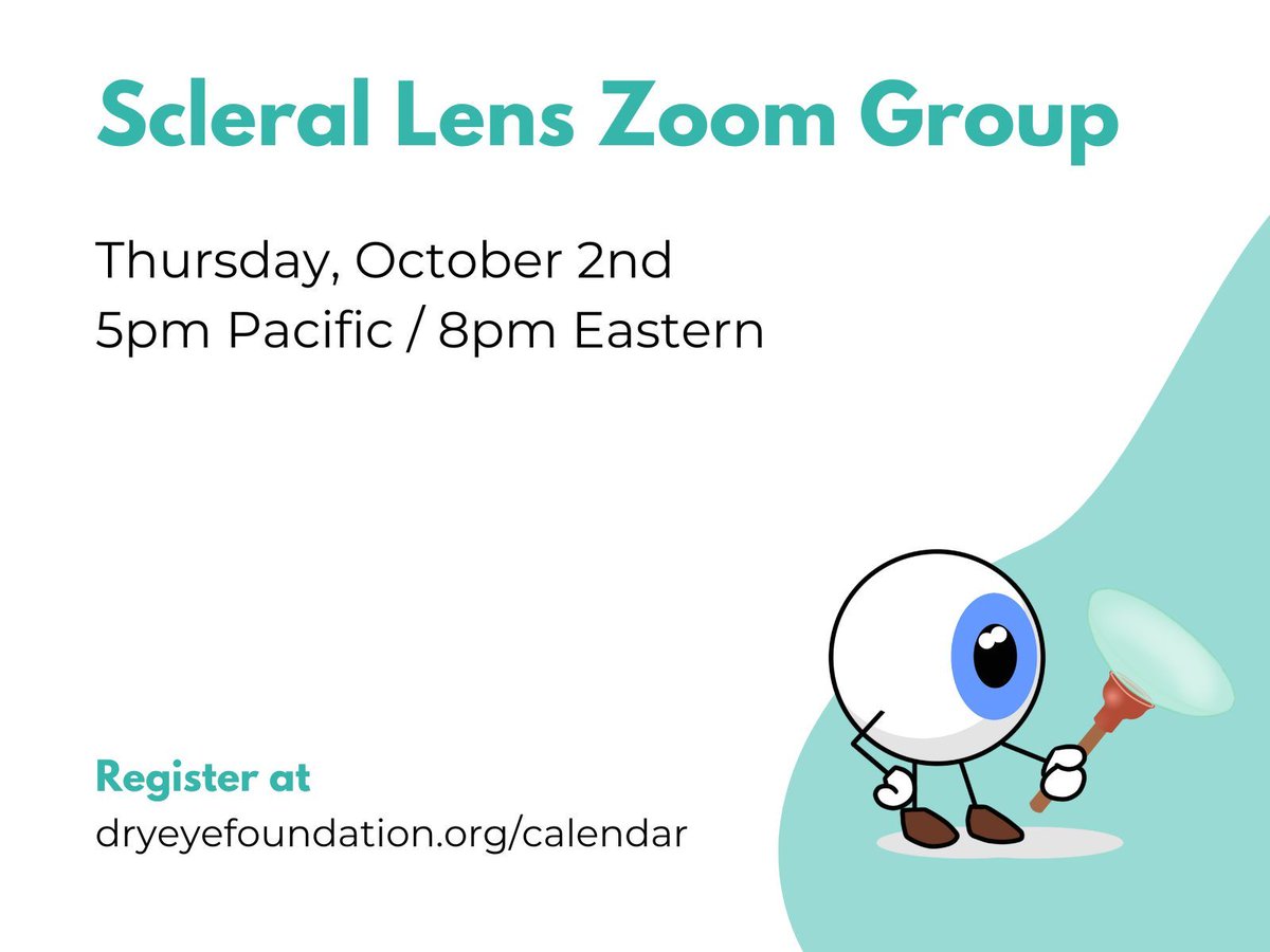 Join Rebecca's monthly Scleral Lens Zoom Group - all are welcome, whether you're considering sclerals, in the fitting process, or a scleral lens veteran. 
Register at buff.ly/UrzZNvi

#sclerallens #supportgroup #mbfsl #zoomgroup