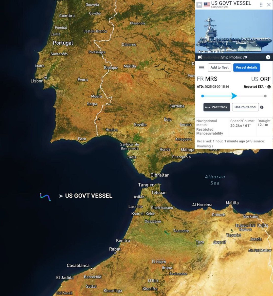 The largest aircraft carrier of the US, USS Gerald, will soon pass through the Strait of Gibraltar on its way to the Mediterranean Sea.