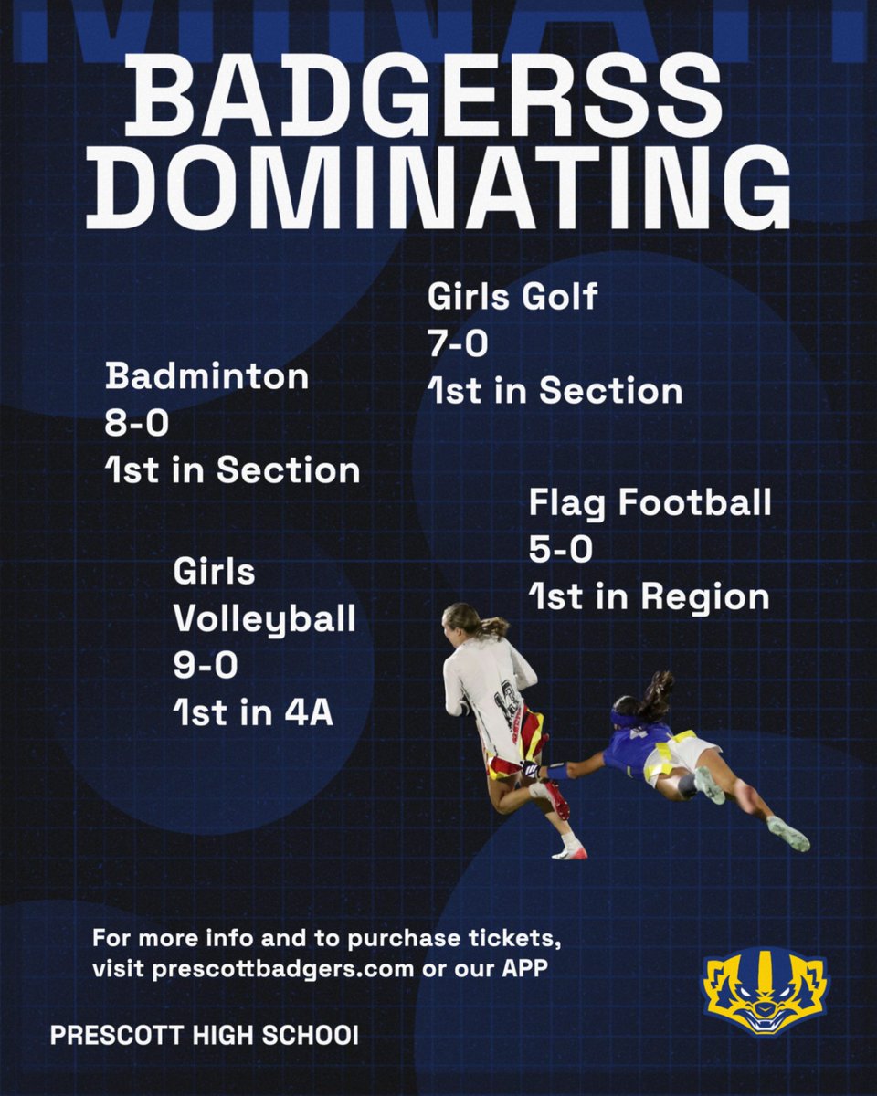 PTownAthletics's tweet photo. Our FEMALE athletes are DOMINATING this fall season—leading the way on the court, in the pool, on the course, and on the field!  From volleyball rallies to swim lanes, golf greens to flag football touchdowns, our Badger women are showing what Good to Great looks like. https://t.co/3figmdZPDJ