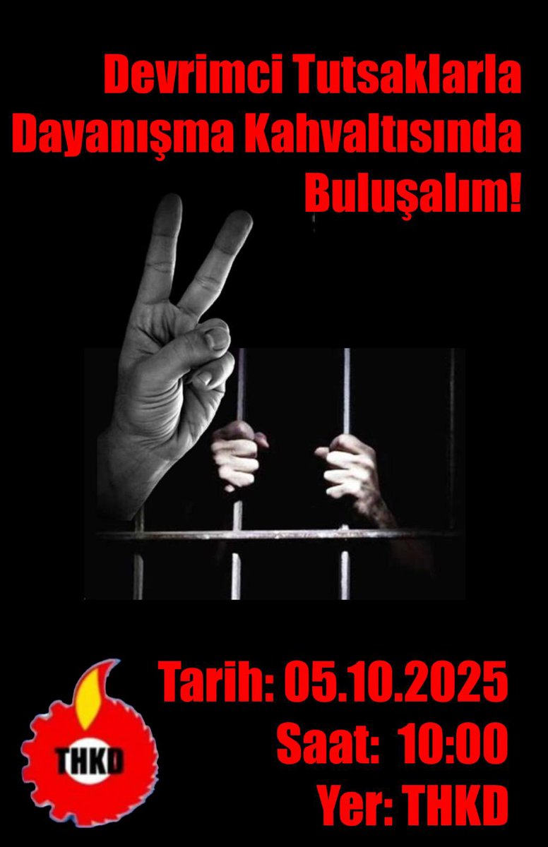 📢 Hapishanelerdeki tecrit ve hak gasplarının arttığı bu süreçte mahpuslarla dayanışmayı büyütmek için tüm halkımızı  dayanışma kahvaltımızda buluşmaya çağırıyoruz.
Devrimci Tutsaklar onurumuzdur! ✊

🗓 Tarih: 5 Ekim | ⏰ Saat: 10:00 | 📍 Yer: Ternitz Halk Kültür Derneği Merkezi