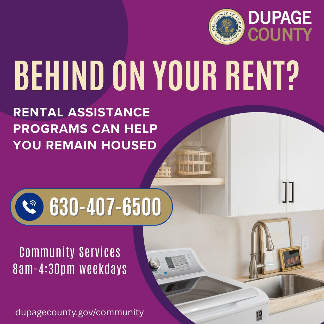 DuPageCountyCS's tweet image. Are you behind on your rent? At risk of losing your housing🏠? Call DuPage County Community Services at 630-407-6500📱 to see if you qualify for rental assistance. Our offices are open from 8:00 am - 4:30 pm Monday through Friday.  🙋We&apos;re here for you!

#DuPageCounty #RentHelp