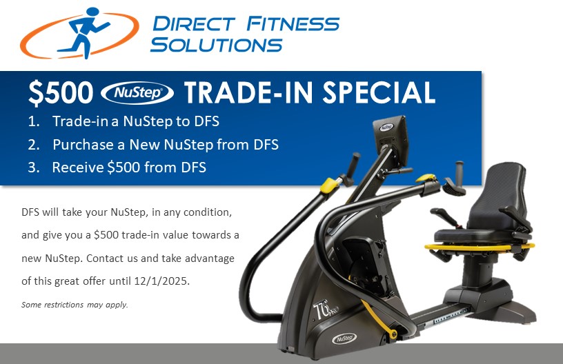DFSGetEquipped's tweet image. $500 TRADE-IN SPECIAL! 💰 Bring us your old NuStep, get $500 towards a new one. Any condition accepted! Offer ends 12/1/2025. Contact Direct Fitness Solutions! #NuStep #Fitness #getequippedwithdfs