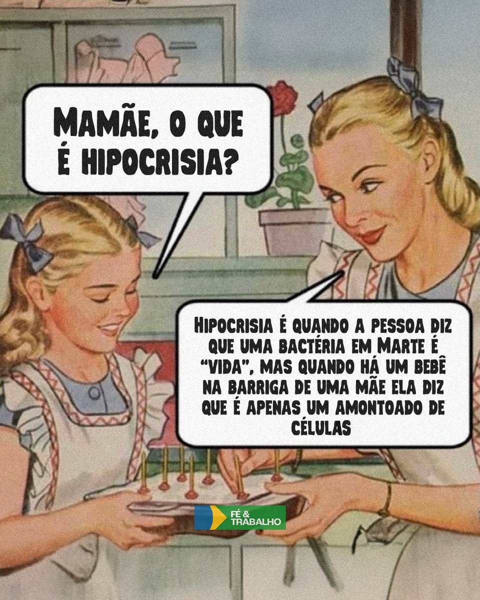 O mesmo que chamam de “vida” em Marte, tratam como “amontoado de células” no ventre de uma mãe.
A incoerência tem nome: hipocrisia.

–
#provida #hipocrisia #valores #verdade #incoerência