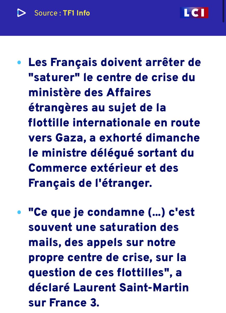 La #flottillepourgaza est en mer pour briser le blocus.
Nos appels, nos mails sont des actes de solidarité, non du désordre. Ils rappellent que la France ne doit pas rester complice par son silence.
Écrivons, appelons, faisons entendre la voix de la justice et de la liberté