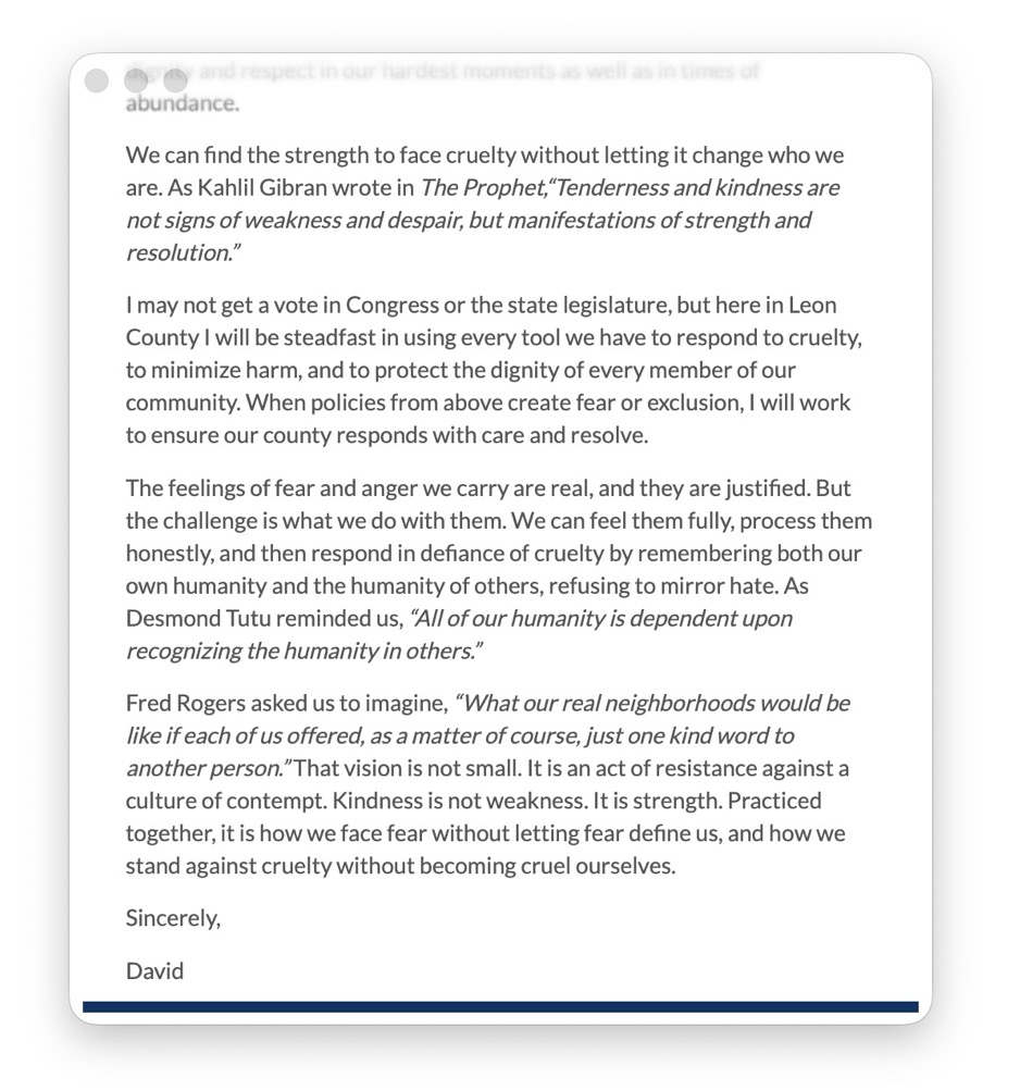 "Kindness is not weakness. It is strength."

We can choose dignity over cruelty and community over fear. 

I shared more in my latest newsletter: t.e2ma.net/webview/pjjf0e… 
 
P1