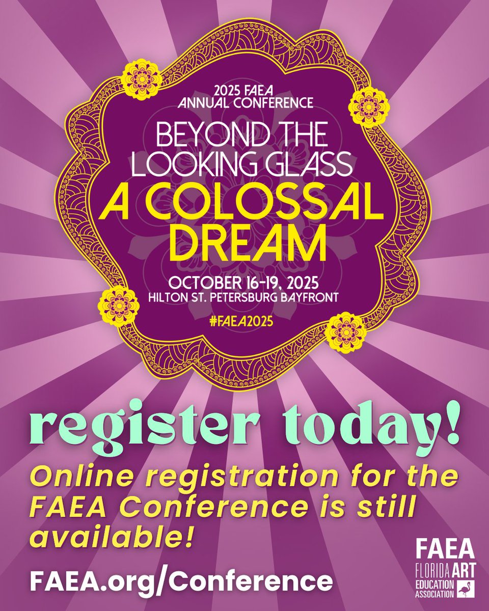 FloridaArtEd's tweet photo. Online registration is still available! Join FAEA in St. Pete on Oct. 16-19 for hands-on workshops, inspiring presentations, and networking opportunities. https://t.co/QZ5E69YsRn
#FAEA #FAEA2025 #Art #ArtEducation https://t.co/qag2CsyuIu
