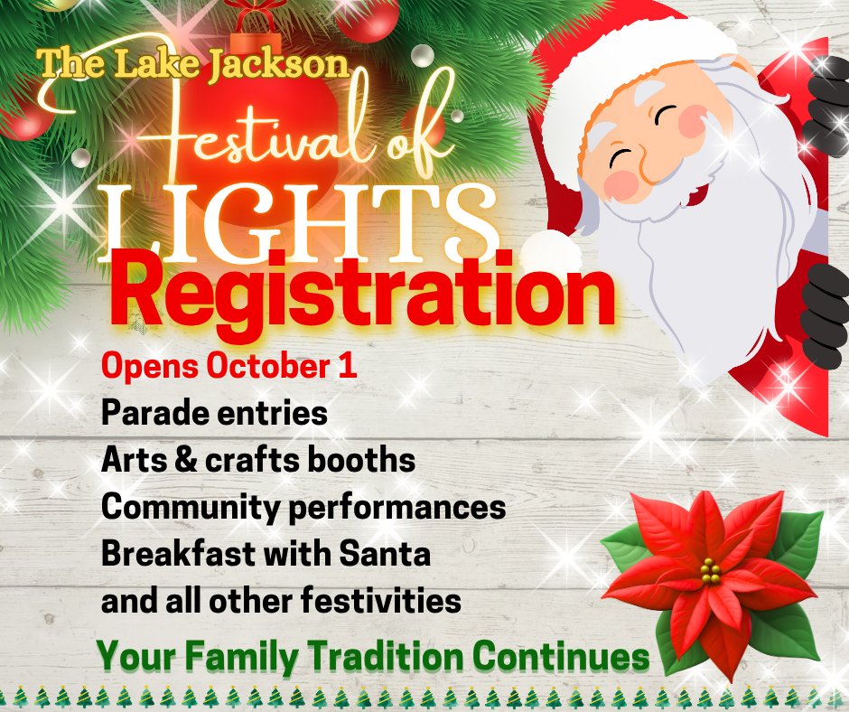REGISTRATION OPENS TOMORROW | Registration for the Festival of Lights will open tomorrow, Oct. 1. Registration for community performances, nonprofit booths, food trucks, arts &amp; crafts and all other festivities will be open. All forms will be open on our website.
