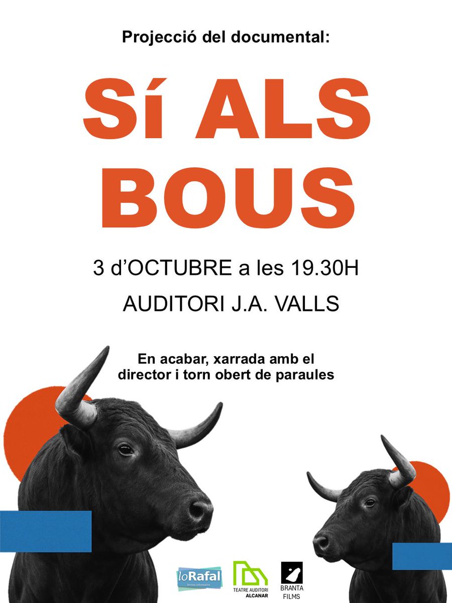 🟩Nova entrada al bloc de #LoRafal 💻 recordant la projecció del documental #Sialsbous divendres 3️⃣octubre al  <a href="/TAAlcanar/">Teatre Auditori Alcanar</a> . 
Com sempre, vos convidem a mirar les entrades anteriors per veure algunes de les activitats que fem.
#Alcanar #LesCases
lorafal.cat/2025/09/projec…